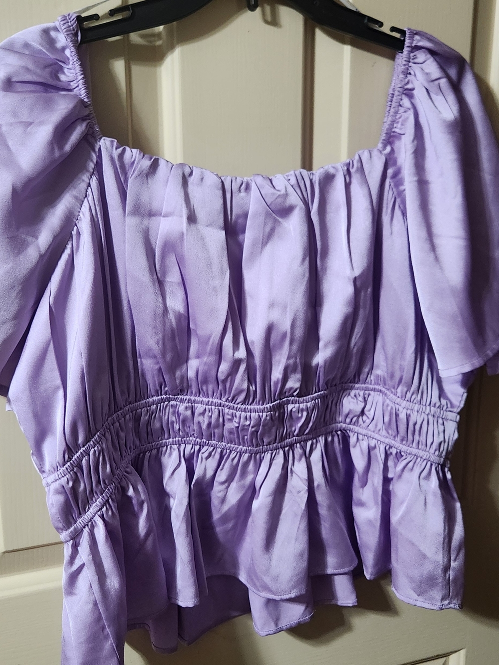 ARULA Lilac Puff-Sleeve Peasant Top